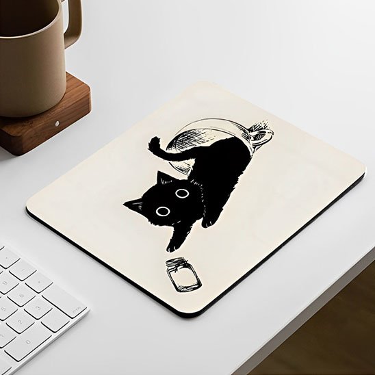 Tapis de souris caht dans tasse noir et blanc