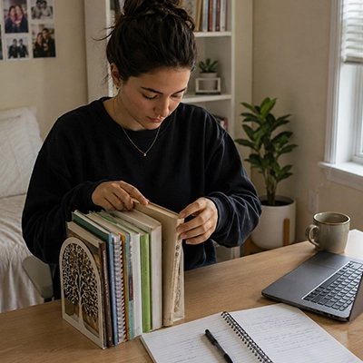 Cale livre rangement bureau travail domicile