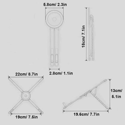 Dimensions du support pliable pour téléphone, tablette et ordinateur : format compact, largeur et hauteur réglables