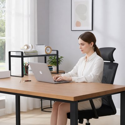 Etagere bureau femme freelance travail maison