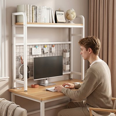 Etagere bureau ordinateur écran blanc jour