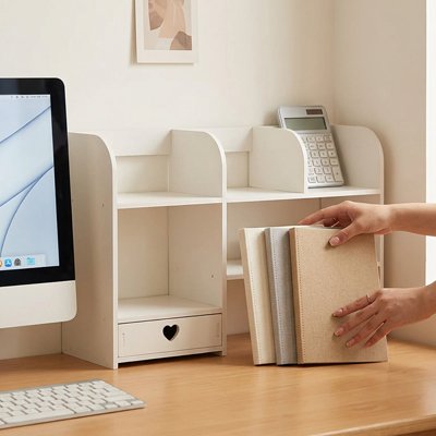 Etagere sur bureau tiroir etudiant rangement fourniture livre portable pc 