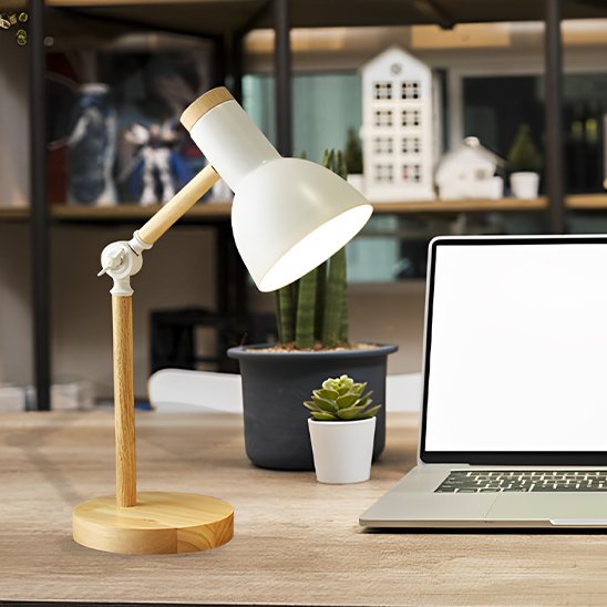 Lampe de bureau blanc bureau ordinateur design bois métal nordique 