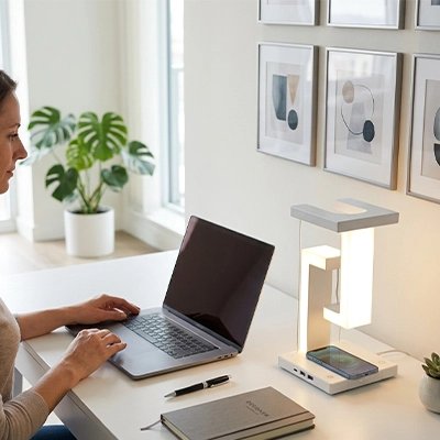 Lampe de bureau design contemporain ordianteur télétravail concentration jour
