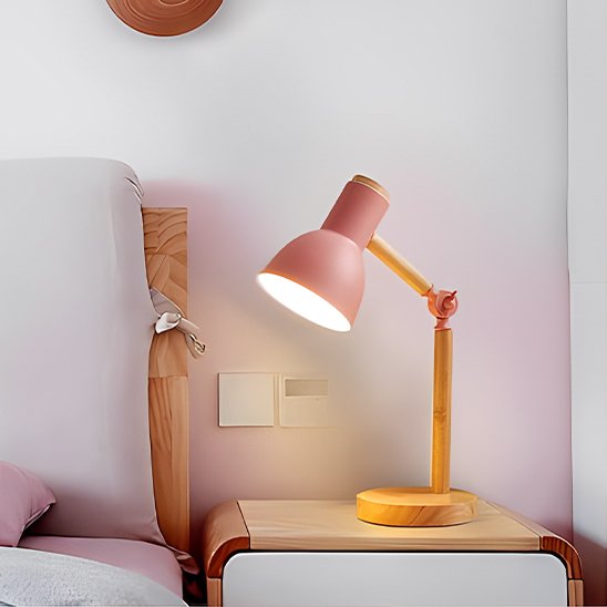 Lampe de bureau rose décoration travail design bois métal nordique 