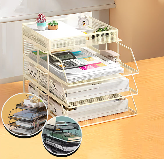 organisateur bureau bac courrier blanc 3 niveaux plateau droit vignettes