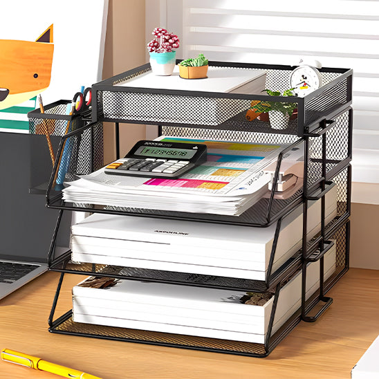 organisateur bureau bac courrier metal noir 3 niveaux plateau gauche