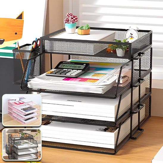 organisateur bureau bac courrier metal noir plateau gauche vignettes