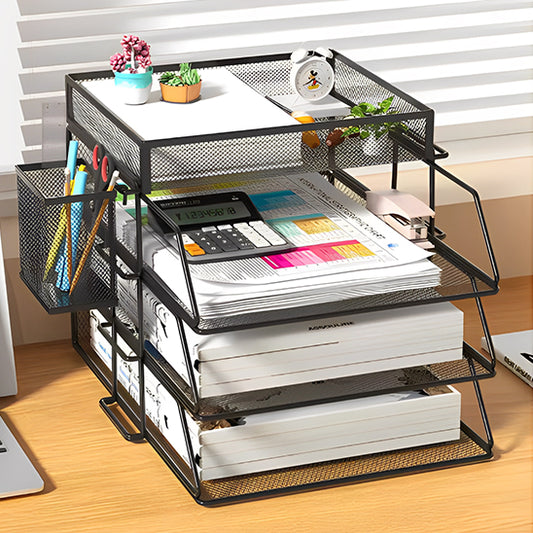 organisateur bureau bac courrier metal plateau support crayon noir 3 niveaux plateau droit