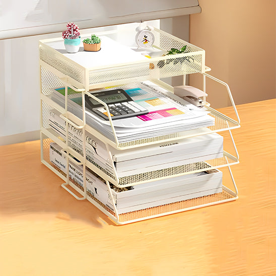 organisateur bureau courrier metal blanc 3 niveaux plateau droit