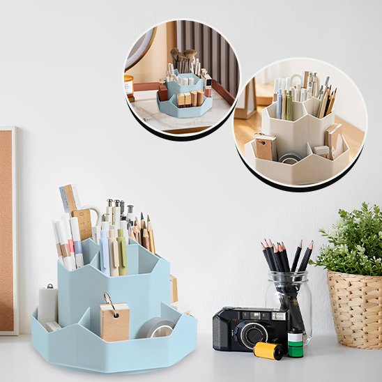 Organisateur de bureau stylo crayon gomme fourniture appareil photo bleu