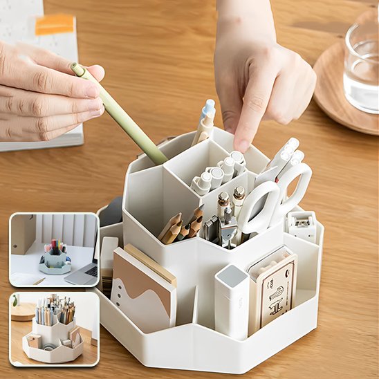 Organisateur de bureau stylo crayon gomme fourniture ciseaux verre eau blanc