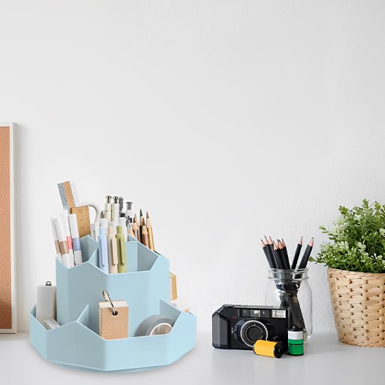 Organisateur de bureau stylo crayon gomme fourniture ciseaux bleu