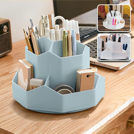 Organisateur de bureau stylo crayon gomme fourniture ciseaux ordinateur bleu