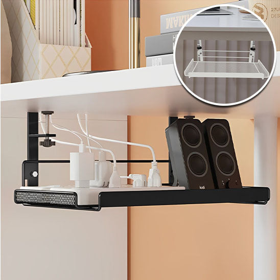 plateau organisateur suspendu table blanche range cable noir blanc
