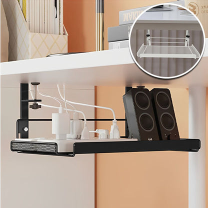 plateau organisateur suspendu table blanche range cable noir blanc