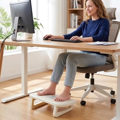 Repose pieds bureau télétravail maison bois blanc