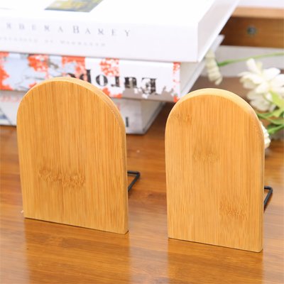 Serre livre bois claire arrondi paire table