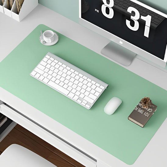 Sous main bureau  télétravail organisé moderne professionnel minimaliste vert