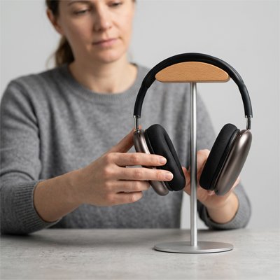 Support casque​ bureau rangement homme travail prise rapide efficace gris