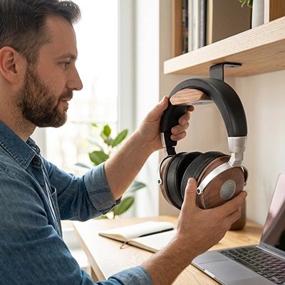 Support casque​ étagère bois fixation homme efficace