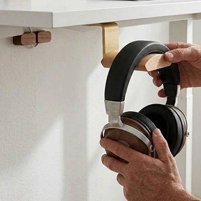 Support casque​ étagère bois fixation rapide