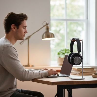 Support casque​ ​​​stylé table bureau pratique travail maison épuré homme concentration