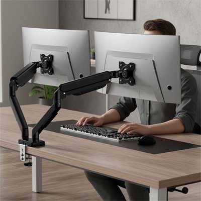 Support ecran PC double télétravail noir freelance indépendants etude hybride organisé confortable