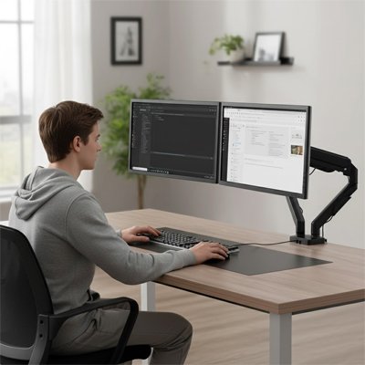 Support ecran PC double télétravail noir freelance indépendants etude hybride