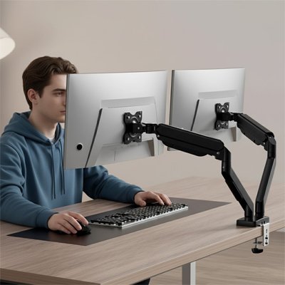 Support ecran PC double télétravail noir freelance indépendants etude