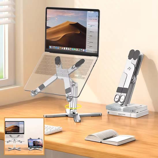 Support ordinateur portable ajustable hauteur multidirectionnel pliable rangement