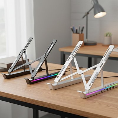 Support ordinateur portable noir gris support usb rigide