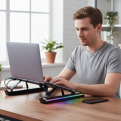 Support ordinateur portable pratique hauteur usb led