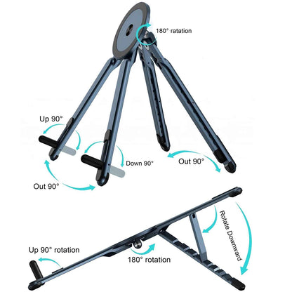 Support pliable et réglable pour téléphone, tablette et ordinateur avec rotations à 90° et 180°.