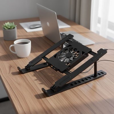 Support pour ordinateur portable ajustable hauteur noir ventilateur intégré