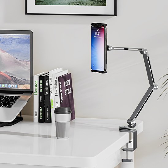 Support pour tablette ajustable 360° fixation table bureau sans outil smartphone