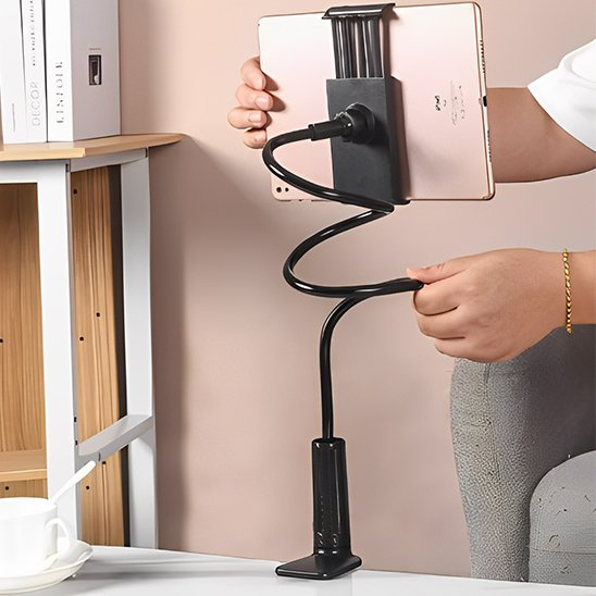 Support pour tablette fixable table modulable noir ressort sans outils lecture