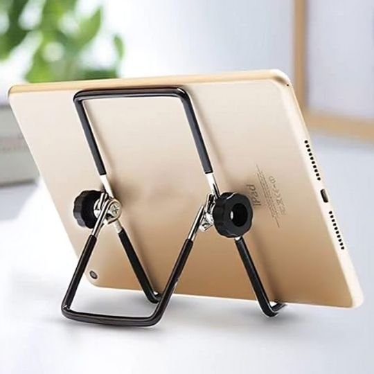 Support pour tablette pliable ajustable stable métal noir smartphone discret