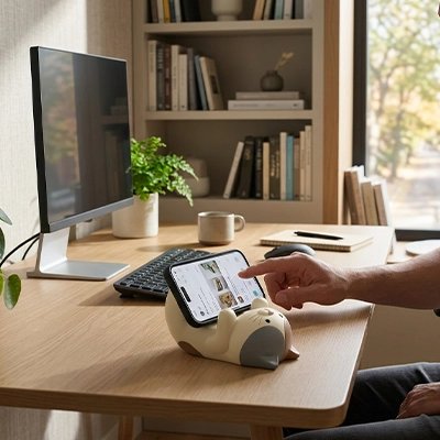 Support telephone  2 couleurs décoration pratique sympa pour télétravail