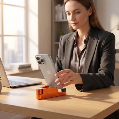Support telephone femme bureau travail bureau rangé