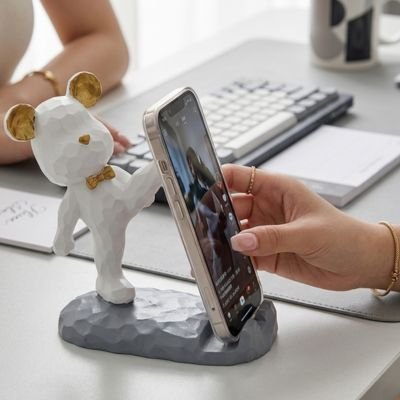 Support telephone fun blanc nounours travail bureau