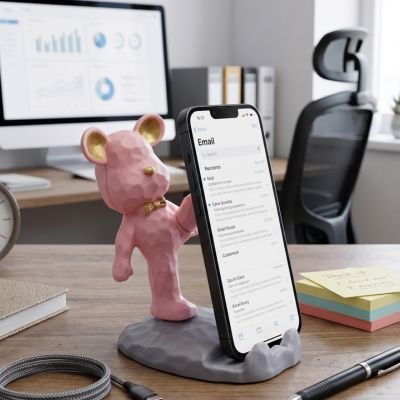 Support telephone fun rose nounours travail