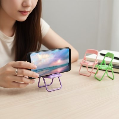 Support telephone​ pratique fun stable chaise verte rose violette horizontal