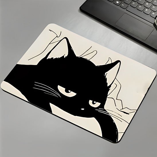 Tapis de souris chat epuisé noir et blanc