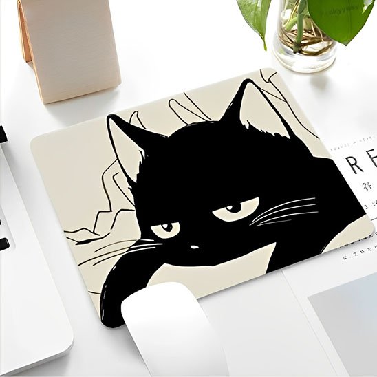 Tapis de souris chat fatigué noir et blanc