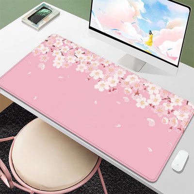Tapis de souris sous main grande dimension rose avec fleur télétravail etude