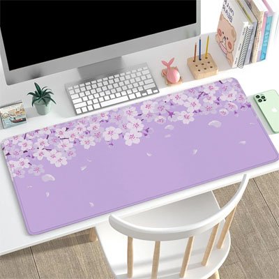 Tapis de souris sous main grande dimension violet avec fleur télétravail etude