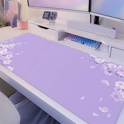 Tapis de souris sous main grande dimension violet avec fleur télétravail